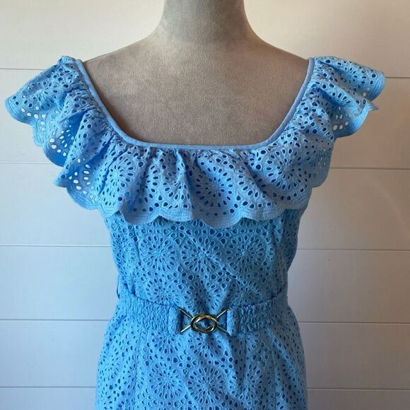 LILLY PULITZER Size 2 Ryann Belted Eyelet Sheath Dress Frenchie Blue $258 - Picture 3 of 13